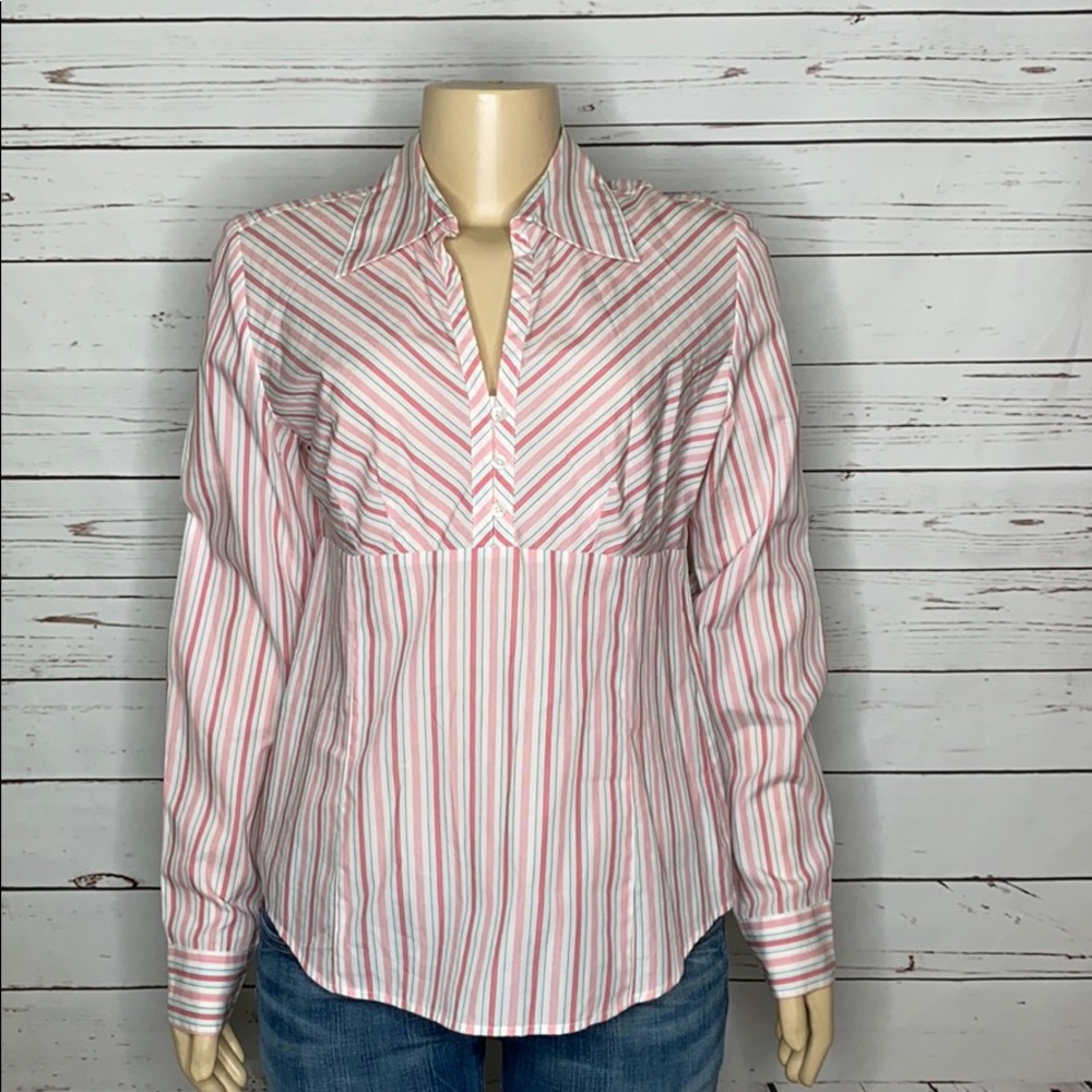 LOFT cotton pink striped top side zip size 10
